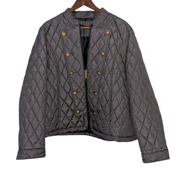 Tommy Hilfiger Jackets & Blazers - Tommy Hilfiger Womens Quilted Jacket Gold Snap Buttons Zipper Gray Medium